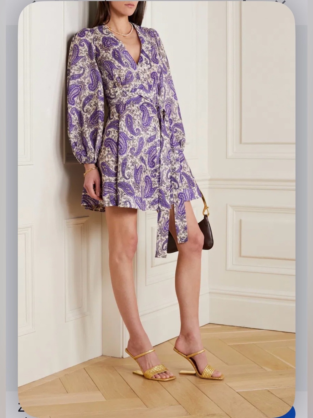 Zimmermann Purple Paisley Wrap Mini Dress with Long Sleeves